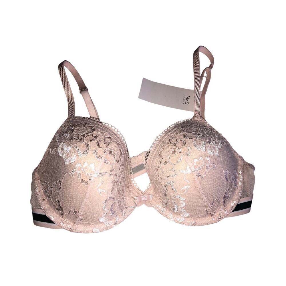 Marks Spencer Bra Size UK/US 34C EUR 75C FR 90C Pale Rose Lace Padded Plunge NEW